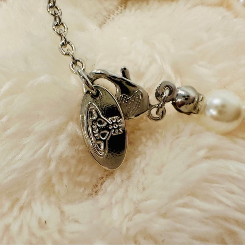Vivienne Westwood Pearl Orb Choker Necklace Silver Tone Boxed Set New - Picture 6 of 7